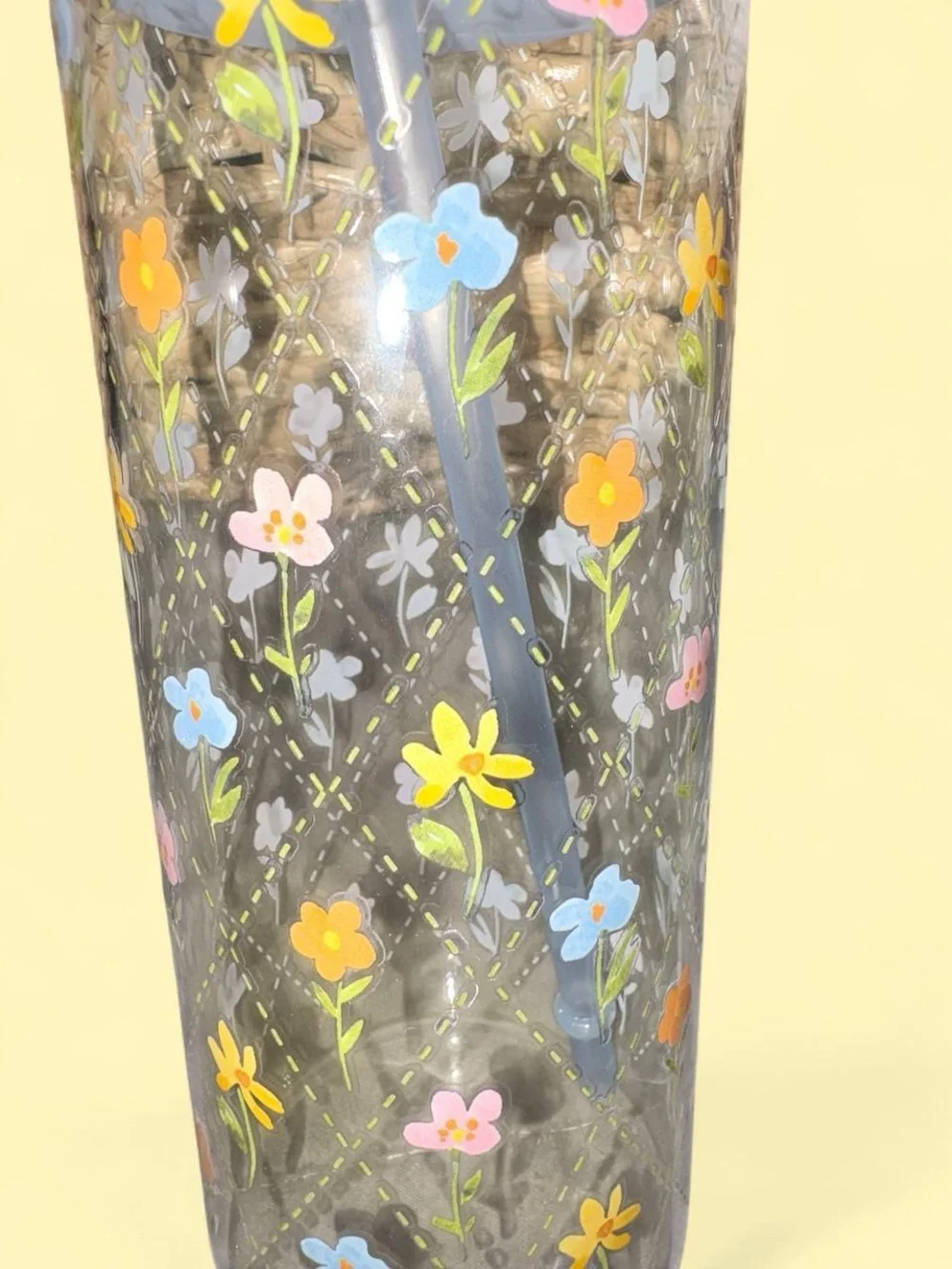 Floral Insulated Tumbler with Straw - Pink, Yellow, Blue